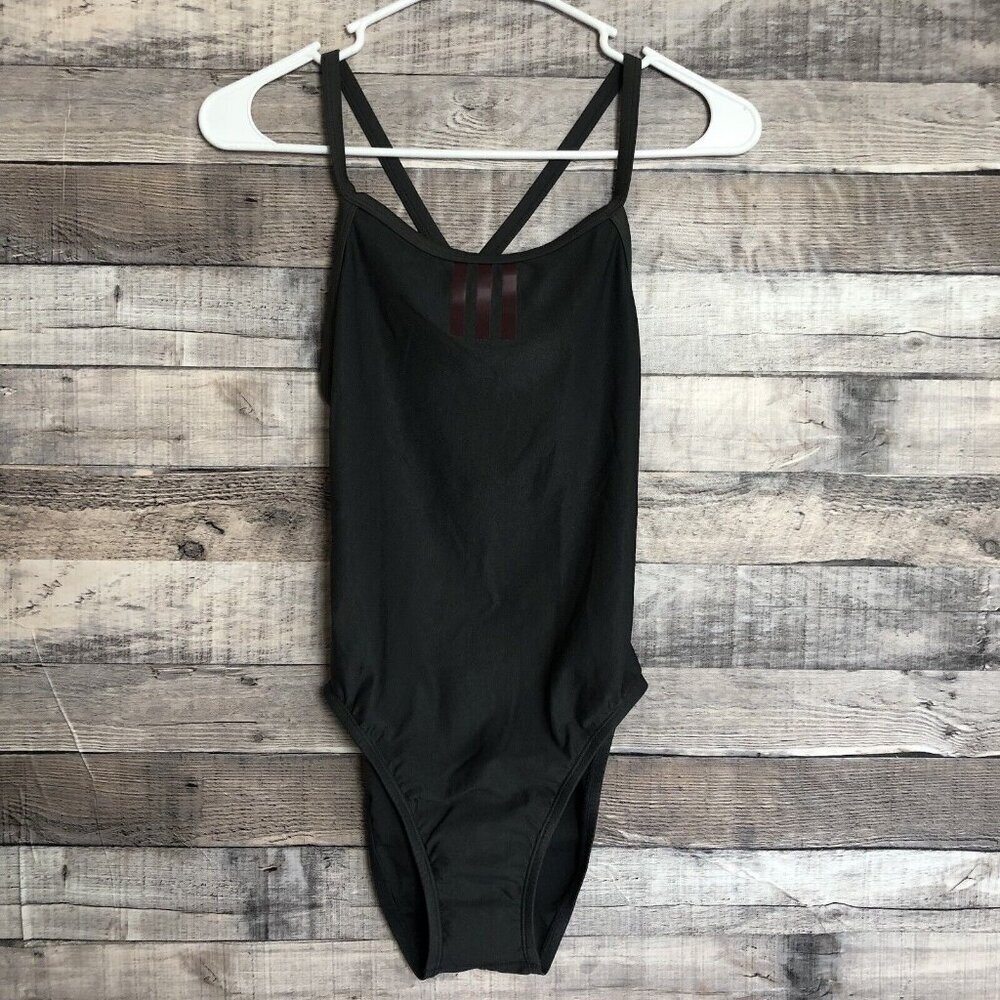 Adidas One Piece Swimsuit Vortex Racerback Gray w Red Stripe Infinitex Sz 32 NWT
